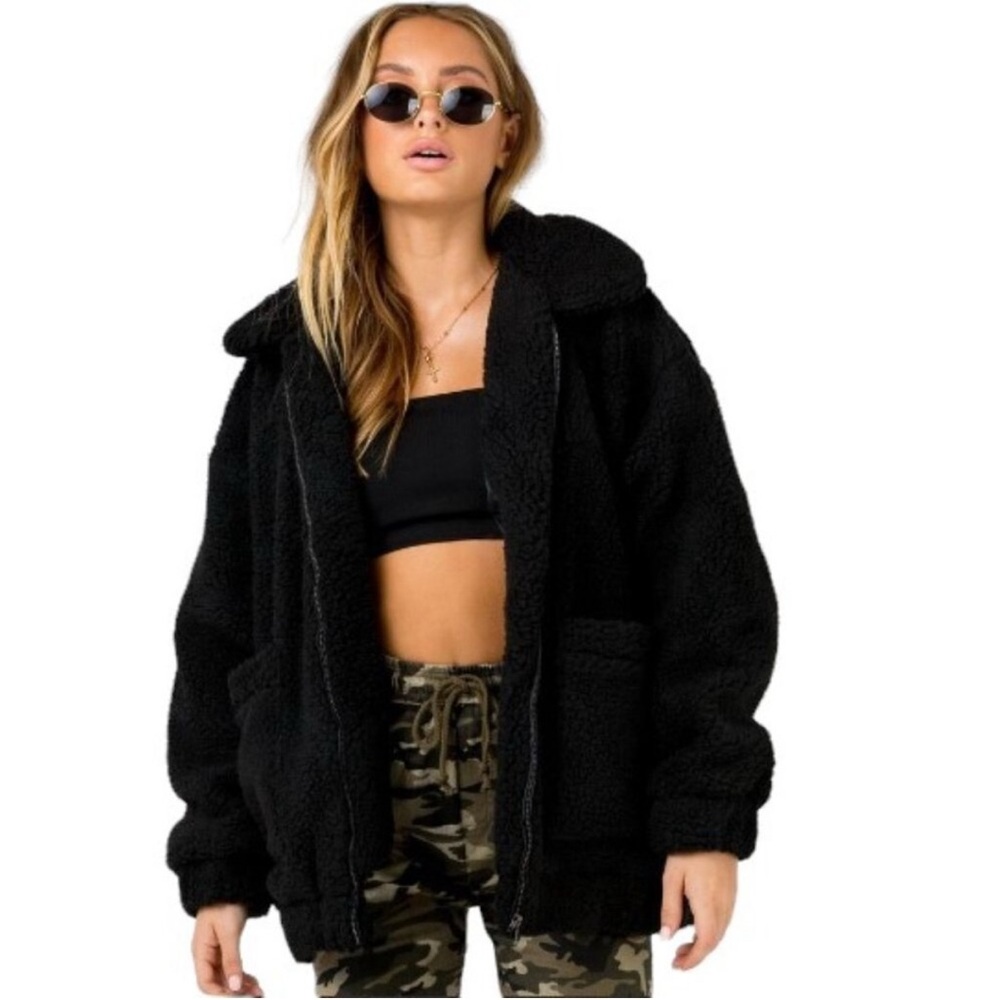 I.AM.GIA Black Faux Shearling Teddy Bear Zip Up
Pixie Jacket Coat Size Small